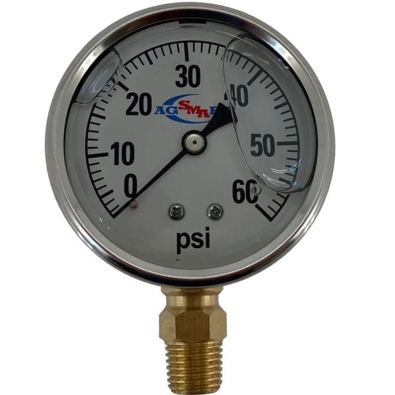 SMA Stainless Steel Liquid Filled Pressure Gauge 2.5” 60 PSI