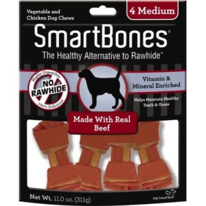 SmartBones Medium Beef Rawhide Dog Chews 4pk