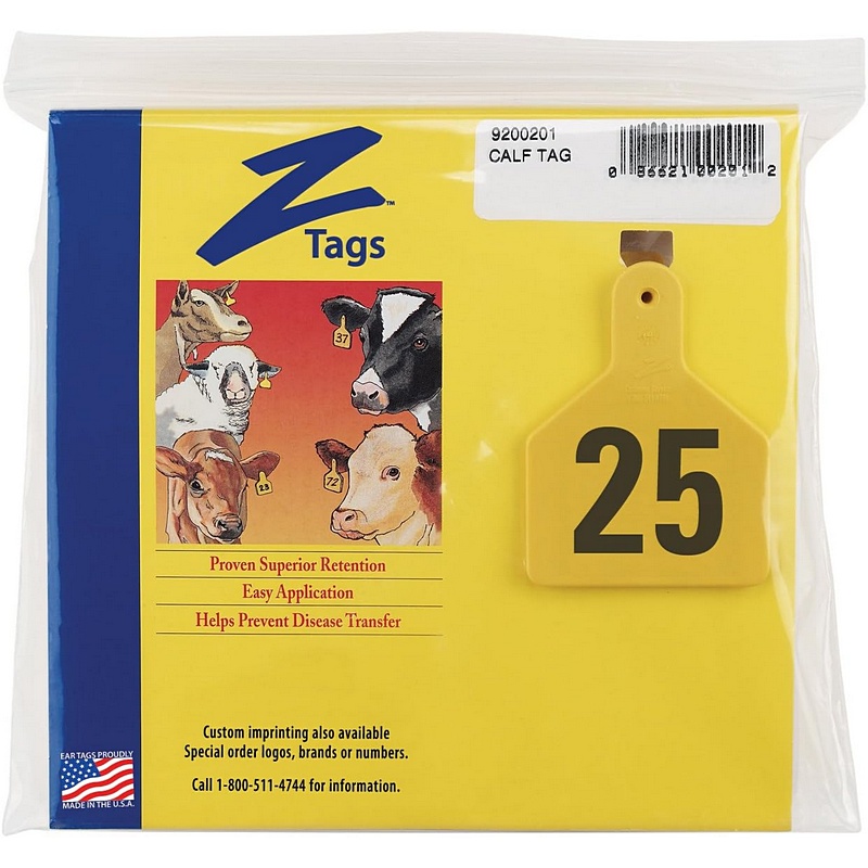 Z Tag No Snag Yellow Calf Ear Tags 1-25