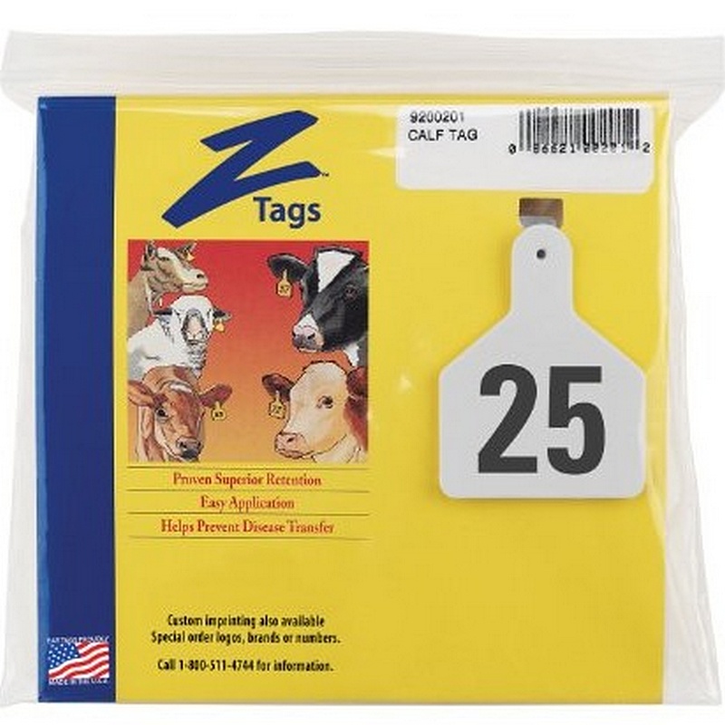 Z Tags No Snag White Calf Ear Tags 1-25