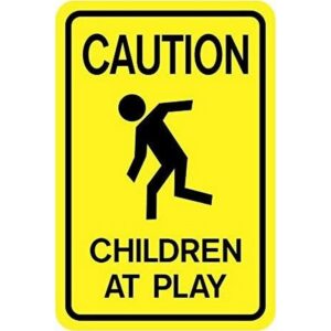 Caution Children At Play Yellow Plastic Sign 18x12 inch