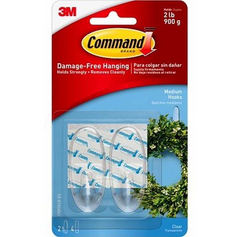Command Medium Clear Plastic Hooks 2pk