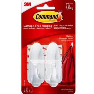 Command Medium White Designer Hooks 2pk