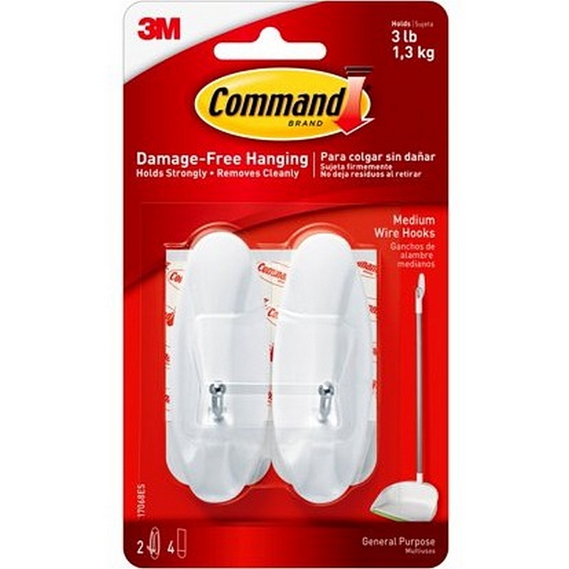 Command Medium White Wire Hooks 2pk