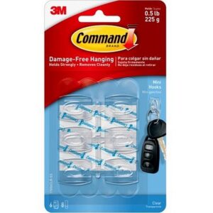 Command Mini Clear Plastic Hooks 6pk