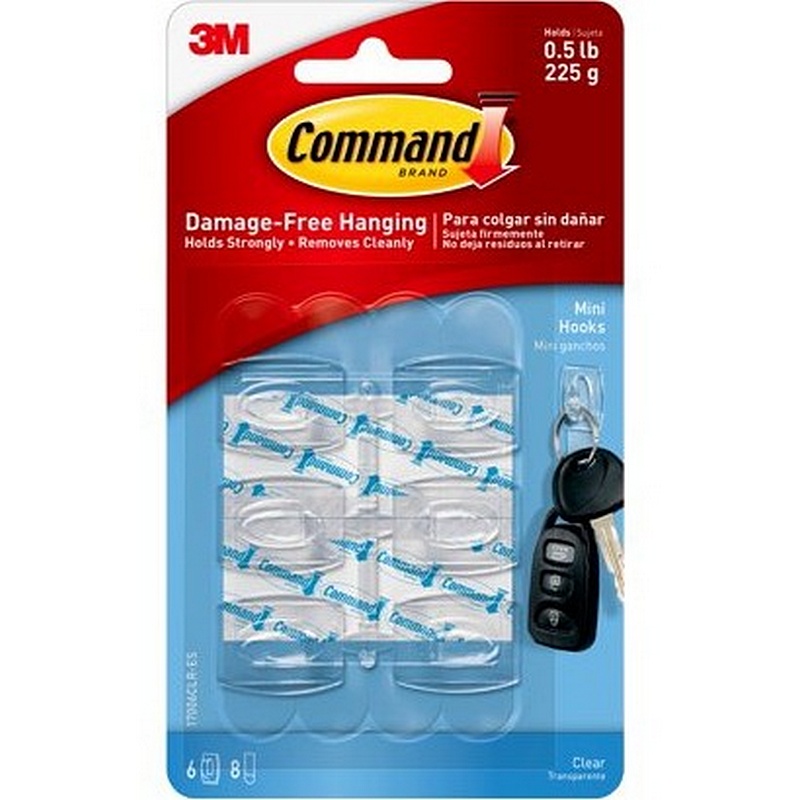 Command Mini Clear Plastic Hooks 6pk