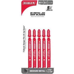 Diablo Bi-Metal T-Shank Medium Metal Jig Saw Blades 21TPI 3-3-8 5pk