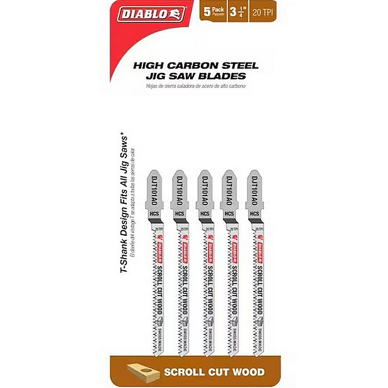 Diablo High Carbon Steel Scroll Cut Wood Jig Saw Blades 20TPI 3-1/4” 5pk