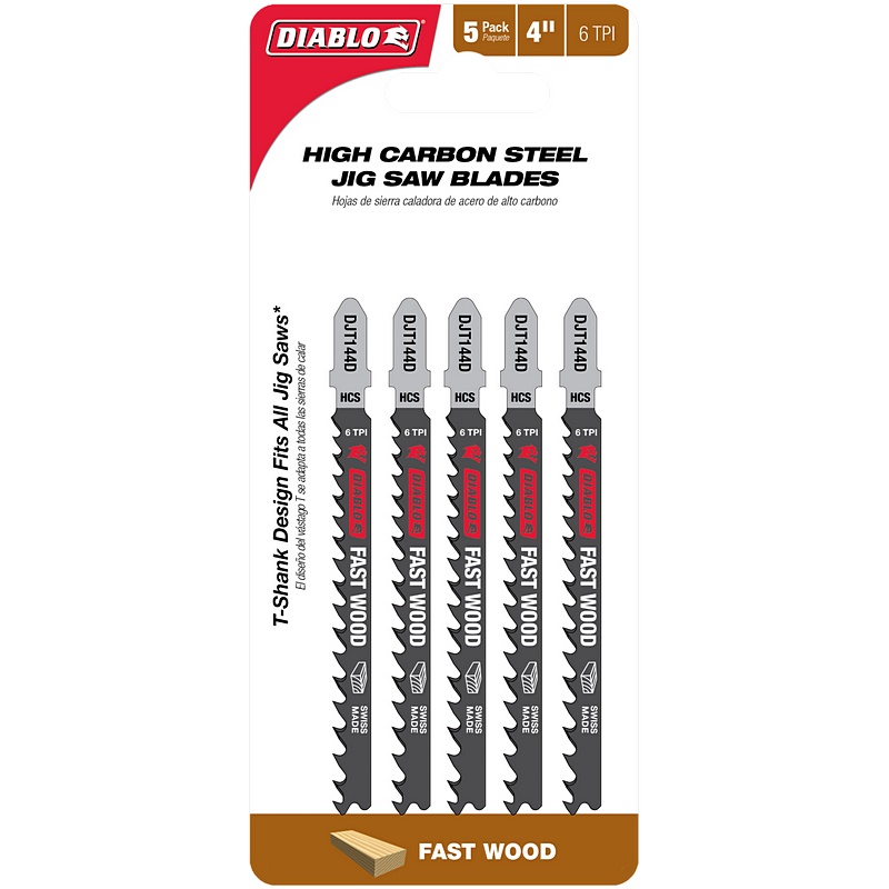 Diablo High Carbon T-Shank Fast Wood Jig Saw Blades 6TPI 4” 5pk