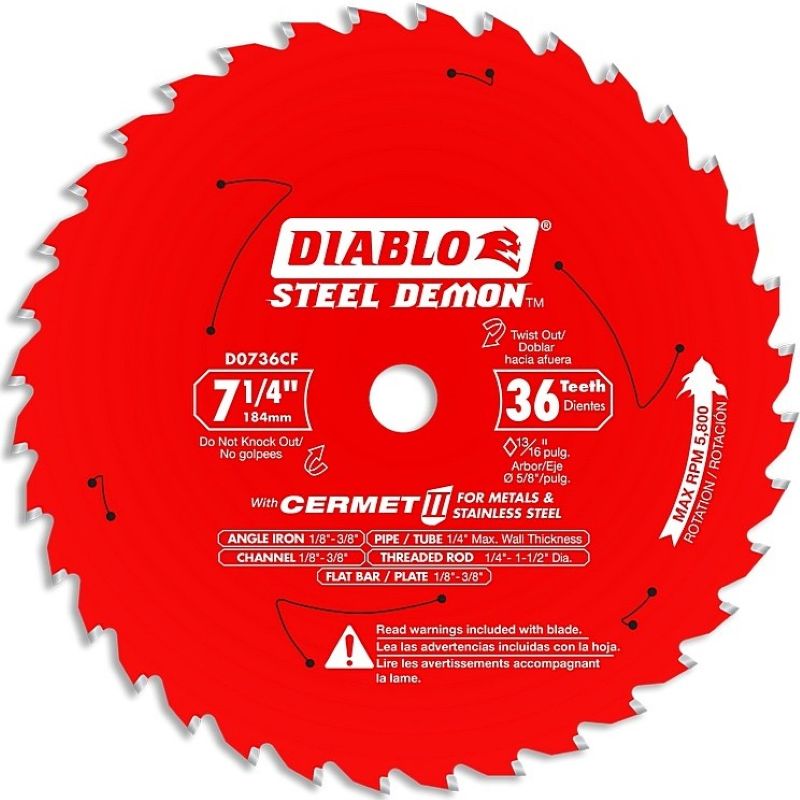 Diablo Steel Demon Circular Saw Blade Cermet II 36T 7-1/4”x5/8”