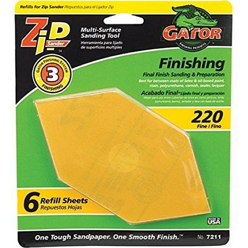 Gator Zip Sander Refill Sheets 220 Grit 6”x3” 6 ct