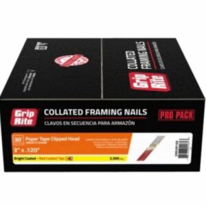 Grip-Rite 30 Deg. Clipped Head 3”x.120” Collated Paper Tape Nails 2500pk