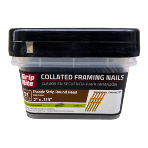 Grip-Rite Collated Framing Nails 21 Deg. 2"x.113" Exterior Galvanized Ring Shank Plastic Strip 1000 pk