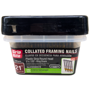 Grip-Rite Collated Framing Nails 21 Deg. 3"x.120" Bright Coated Smooth Shank Plastic Strip 1000 pk