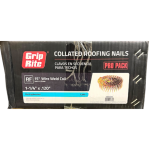 Grip-Rite Collated Roofing Nails 1-1/4 x .120 inch Electrogalvanized 15 Deg. Wire Weld Coil 7200 pk