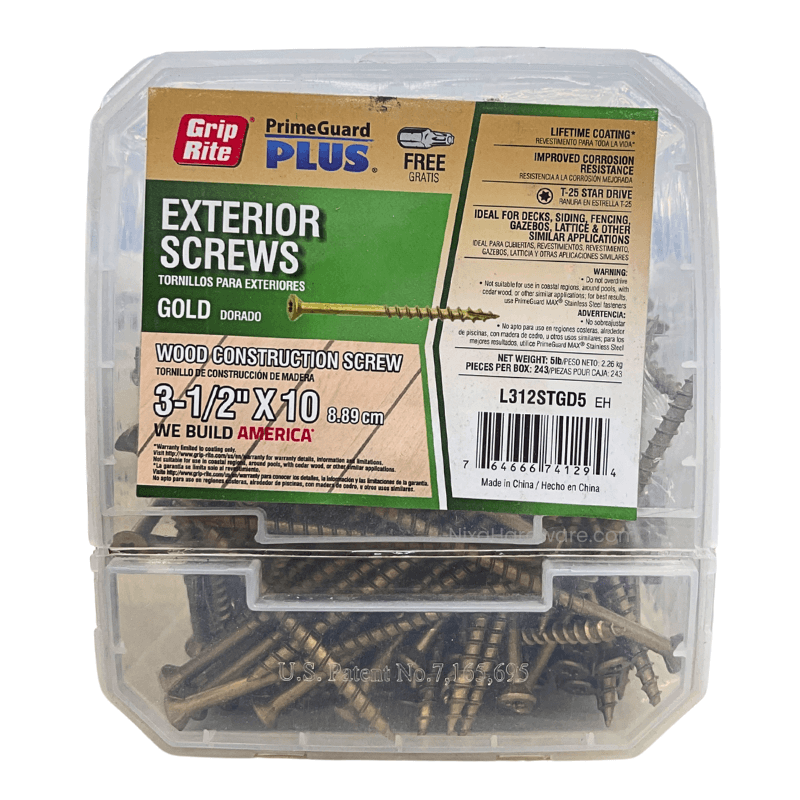 Grip-Rite Exterior Screws 3-1/2"x10 PrimeGuard Plus Gold 5 lb