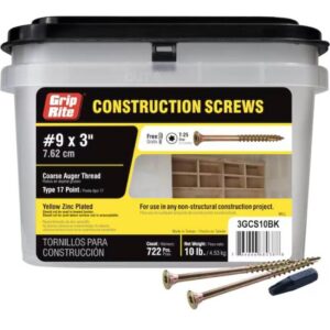 Grip-Rite Gold Star Drive #9x3” Yellow Zinc Construction Screws 10 lb