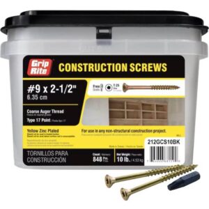 Grip-Rite Gold Star Drive #9x2-1/2” Yellow Zinc Construction Screws 10 lb