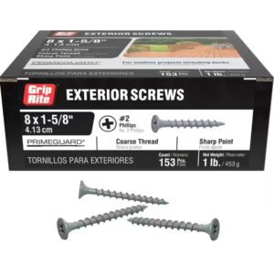 Grip-Rite Phillips Bugle Head #8 Thread 2″ Deck Screws 1 lb