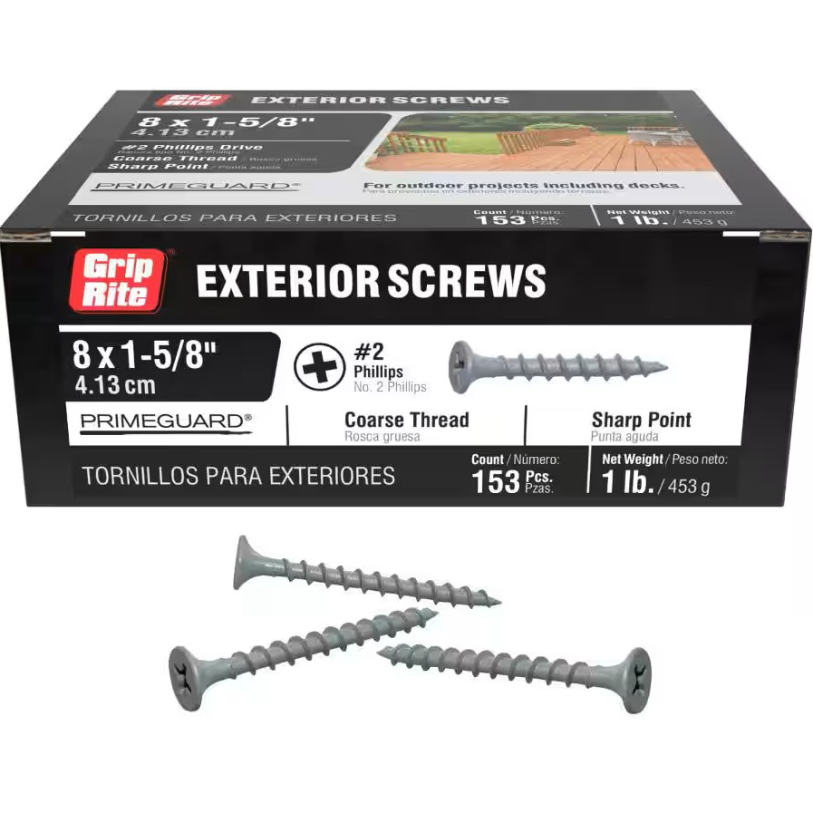 Grip-Rite Phillips Bugle Head #8 Thread 2″ Deck Screws 1 lb