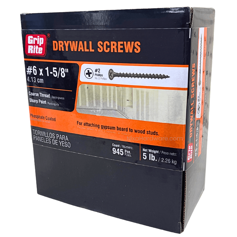 Grip-Rite Phillips Drywall Screws #6 × 1-5/8 inch Phosphate Coarse 5 lb