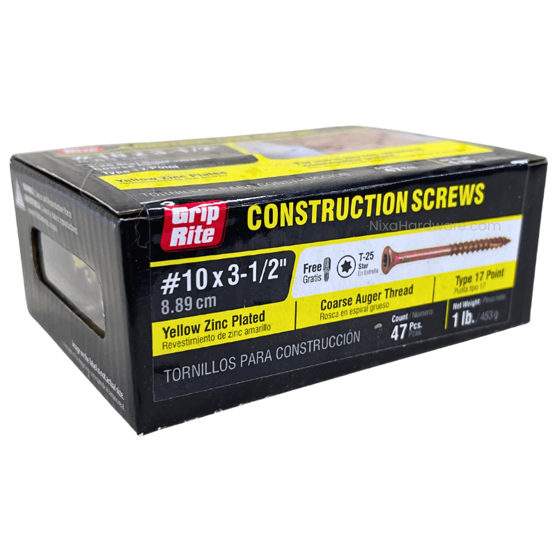 Grip-Rite Star Construction Screws #10×3-1/2 inch Yellow Zinc Plated Coarse Auger 1 lb