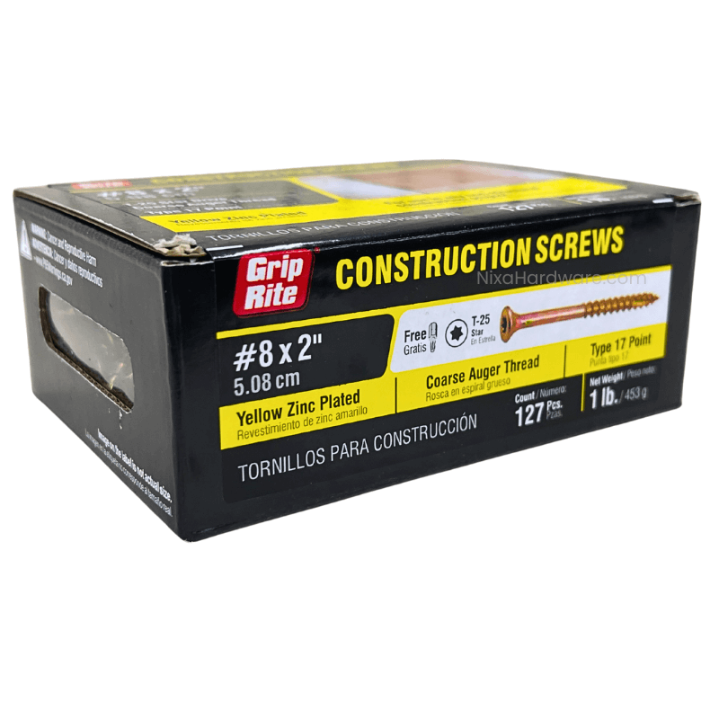 Grip-Rite Star Construction Screws #8×2 inch Yellow Zinc Plated Coarse Auger 1 lb