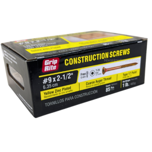 Grip-Rite Star Construction Screws #9×2-1/2 inch Yellow Zinc Plated Coarse Auger 1 lb