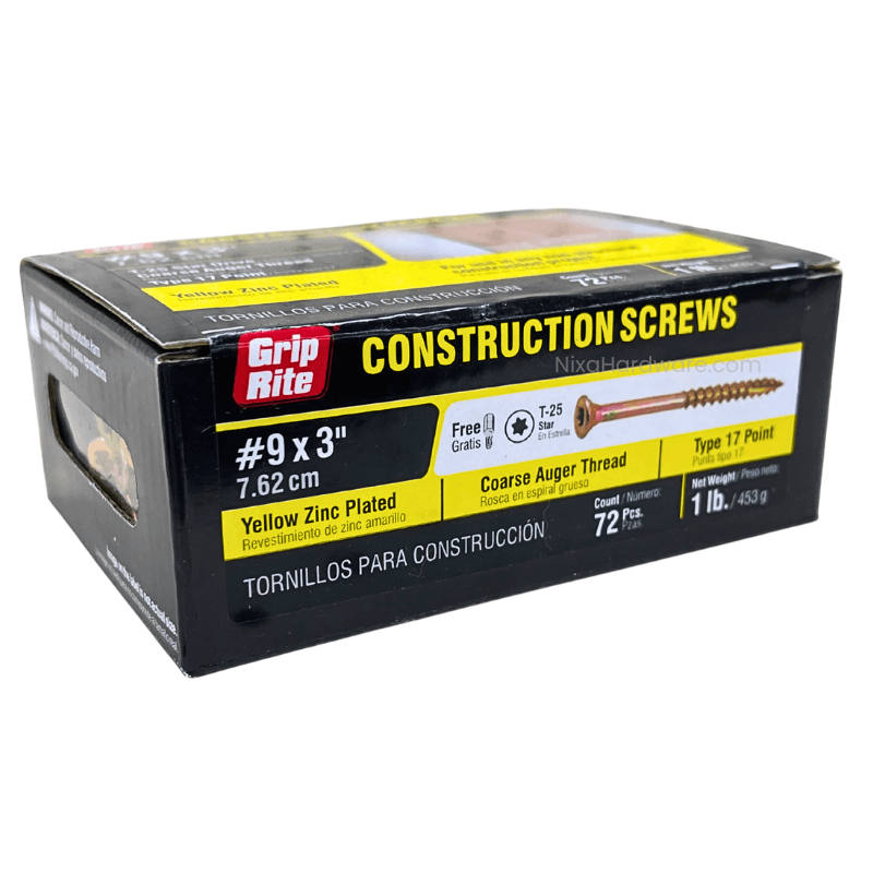 Grip-Rite Star Construction Screws #9×3 inch Yellow Zinc Plated Coarse Auger 1 lb