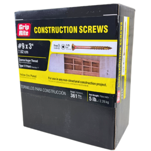 Grip-Rite Star Construction Screws #9×3 inch Yellow Zinc Plated Coarse Auger 5 lb