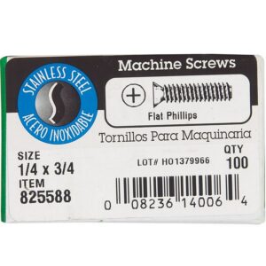 Hillman Phillips Flat Head 18-8 1-4”x3-4” Stainless Steel Machine Screws 100pk
