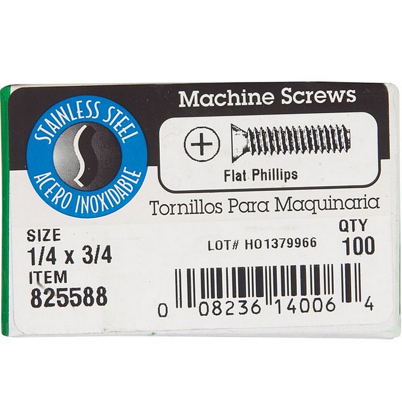 Hillman Phillips Flat Head 18-8 1-4”x3-4” Stainless Steel Machine Screws 100pk