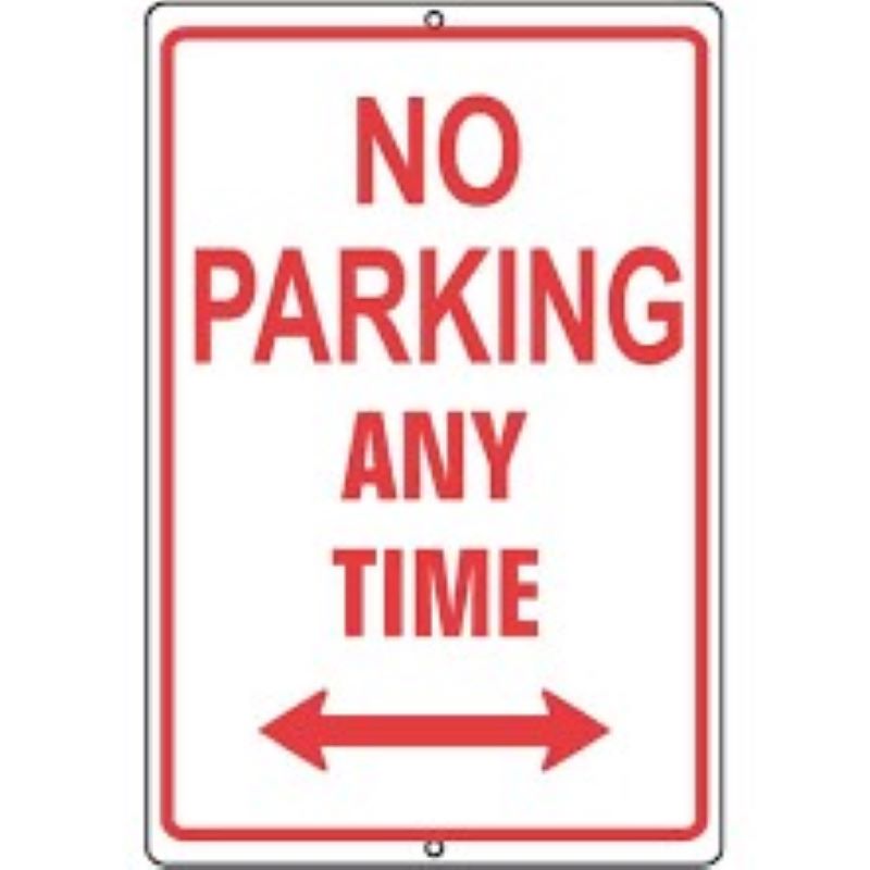 No Parking Any Time Arrow Aluminum Sign 12x18 inch
