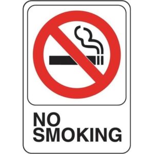No Smoking Sign White Plastic 7x5 inch