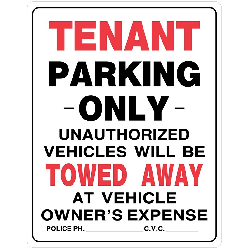 Tenant Parking Only Plastic Sign 19x15 inch