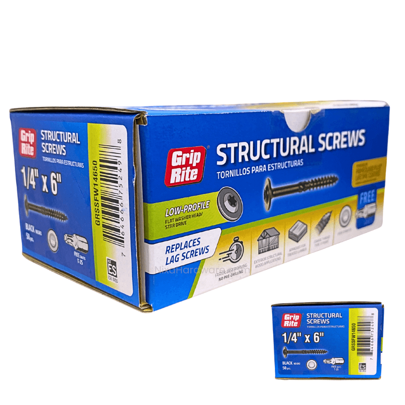 Grip-Rite Low-Profile Structural Screws 1/4"x6" Black 50 pk
