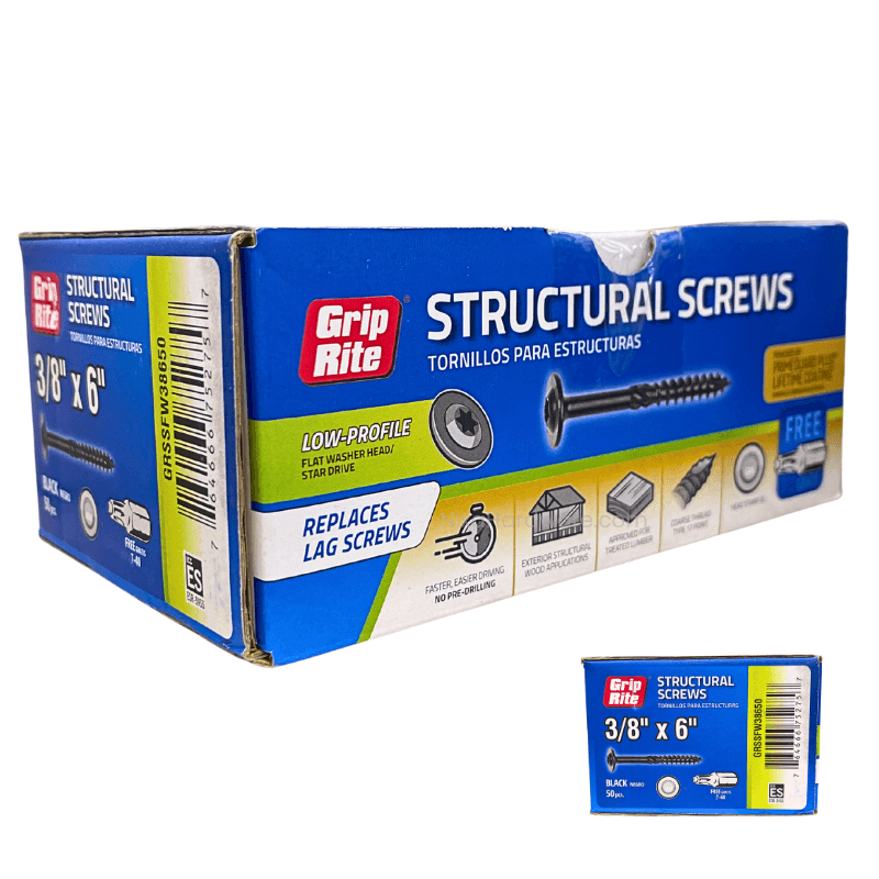 Grip-Rite Low-Profile Structural Screws 3/8"x6" Black 50 pk