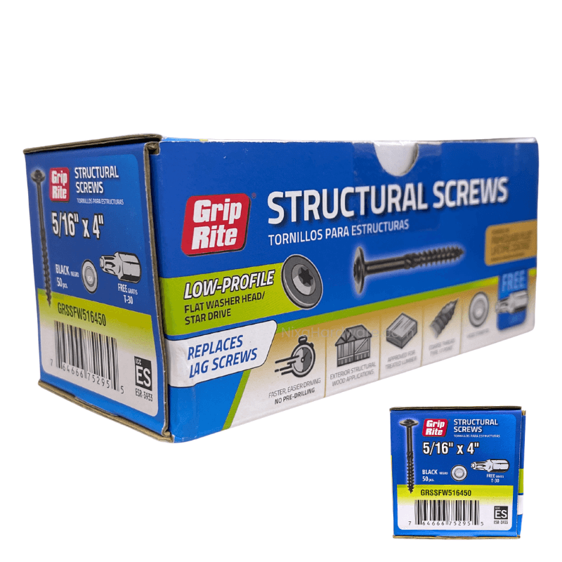 Grip-Rite Low-Profile Structural Screws 5/16"x4" Black 50 pk