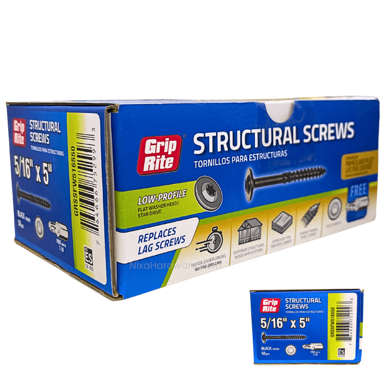 Grip-Rite Low-Profile Structural Screws 5/16"x5" Black 50 pk
