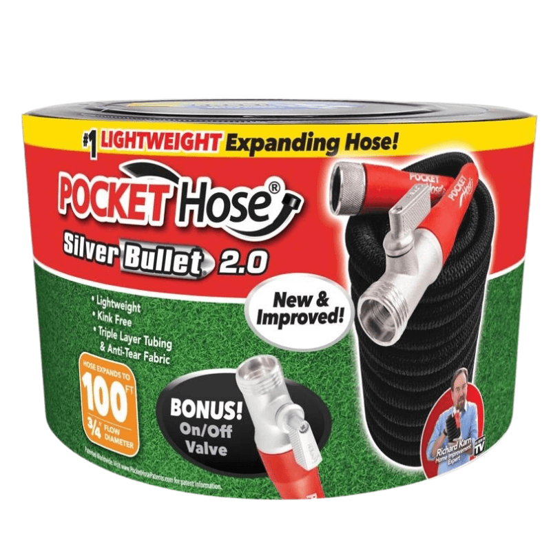 Pocket Hose Silver Bullet 2.0 Expandable Flexible Black Garden Hose 3/4”x100’