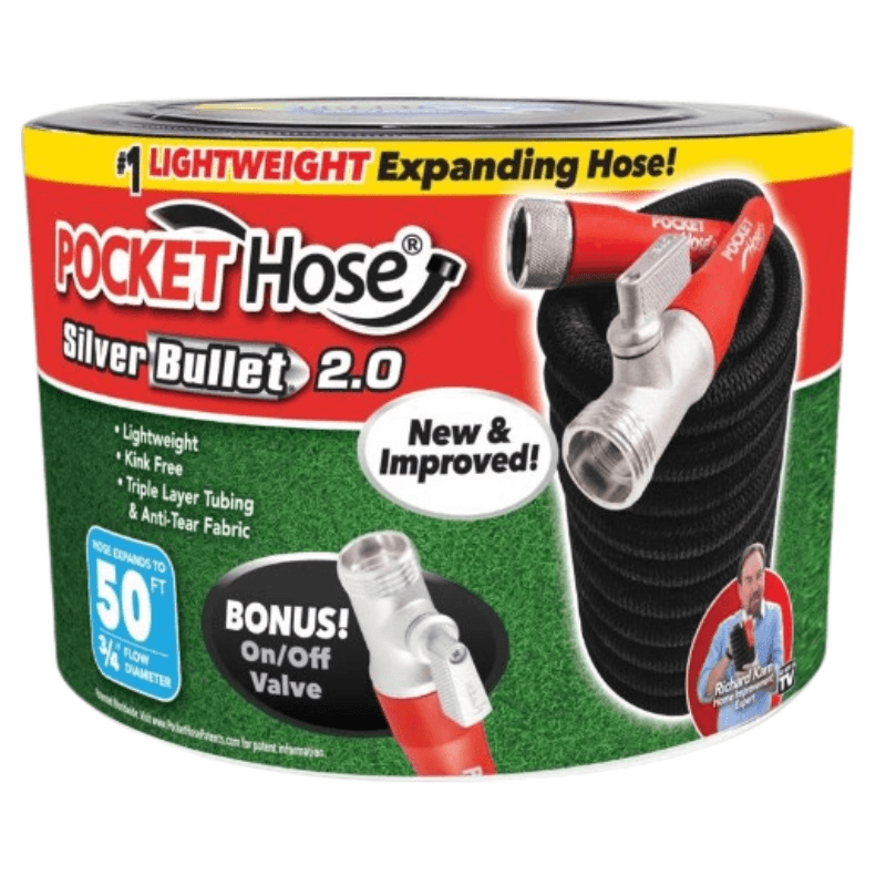 Pocket Hose Silver Bullet 2.0 Expandable Flexible Black Garden Hose 3/4”x50’