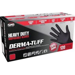 SAS Derma-Tuff Powder-Free Black Nitrile Disposable Gloves 120pk