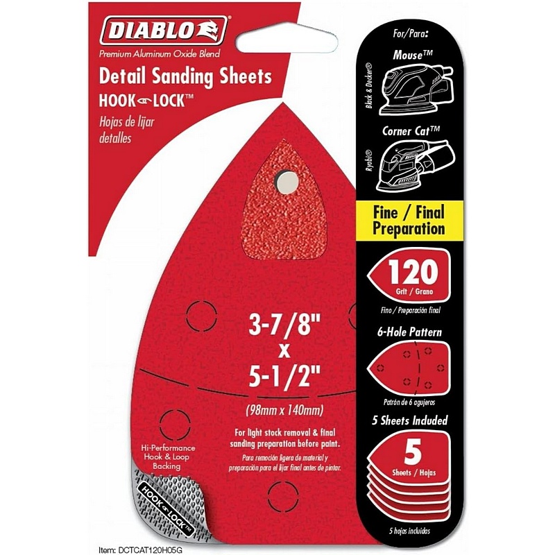 Diablo Cat-Mouse Sanding Sheets 120 Grit 3-7-8x5-1-2 5pk