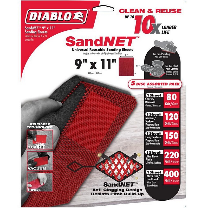 Diablo SandNet Assorted Grit All-Purpose Sanding Sheets 9”x11”
