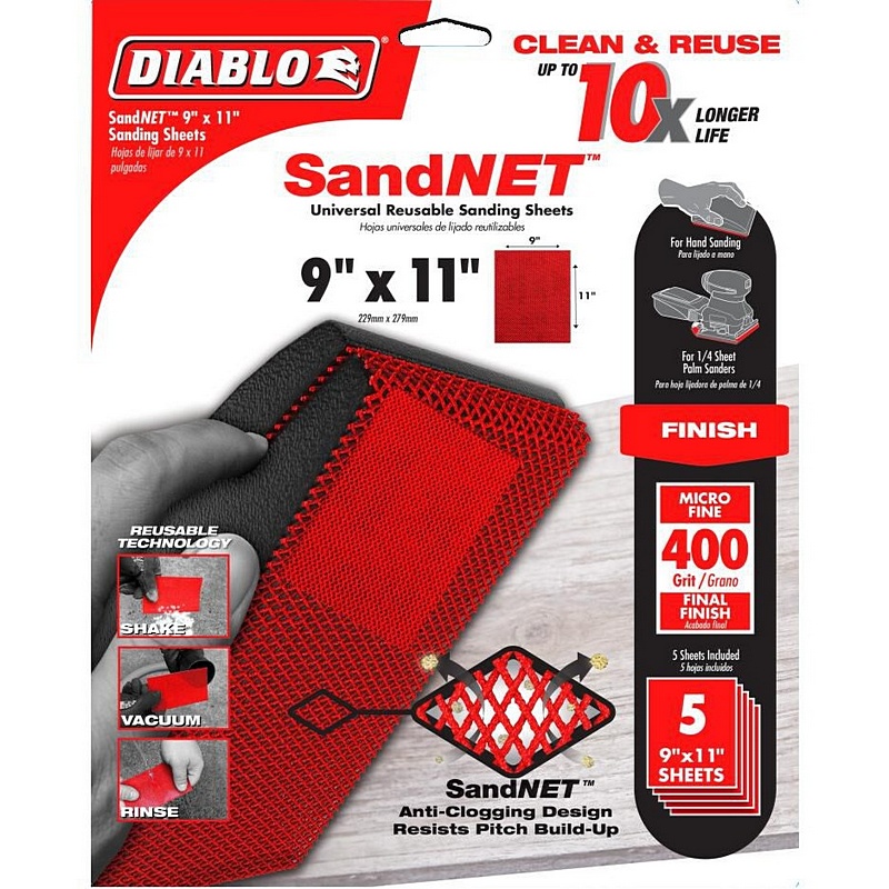 Diablo SandNet Ceramic Blend All-Purpose Sanding Sheets 400 Grit 9”x11” 5pk