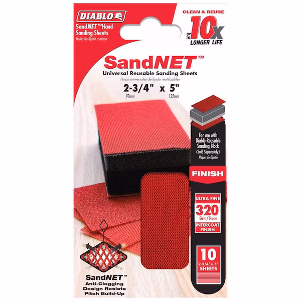 Diablo SandNet Reusable Sanding Sheets 320 Grit 2-3/4”x5” 10pk