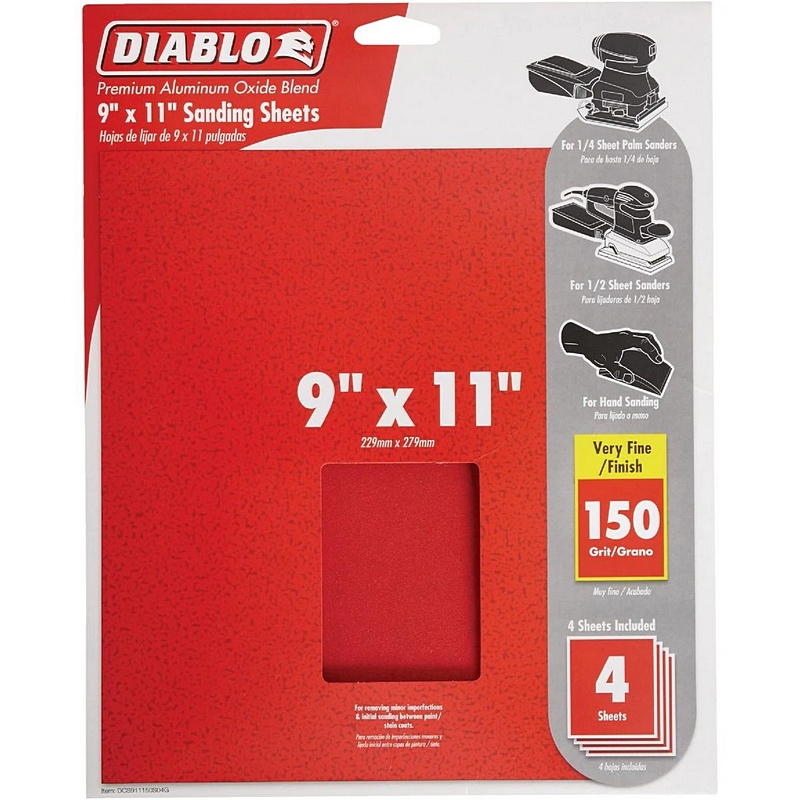 Diablo Very Fine Sanding Sheets 150 Grit 9”x11” 4pk