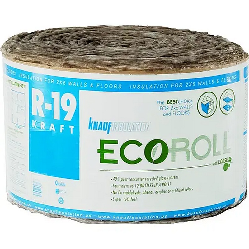 Knauf EcoRoll R-19 Kraft-Faced Fiberglass Insulation Roll 15”x39’