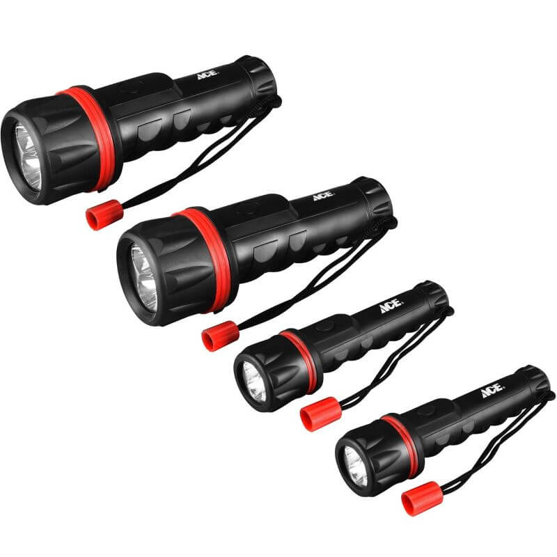 Ace 25 Lumen Black & Red AA/D LED Flashlights 4 pk