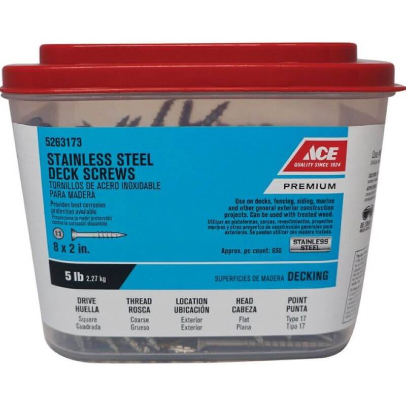 Ace Stainless Steel No. 8 Square Flat Head Deck Screws 2” 5 lb